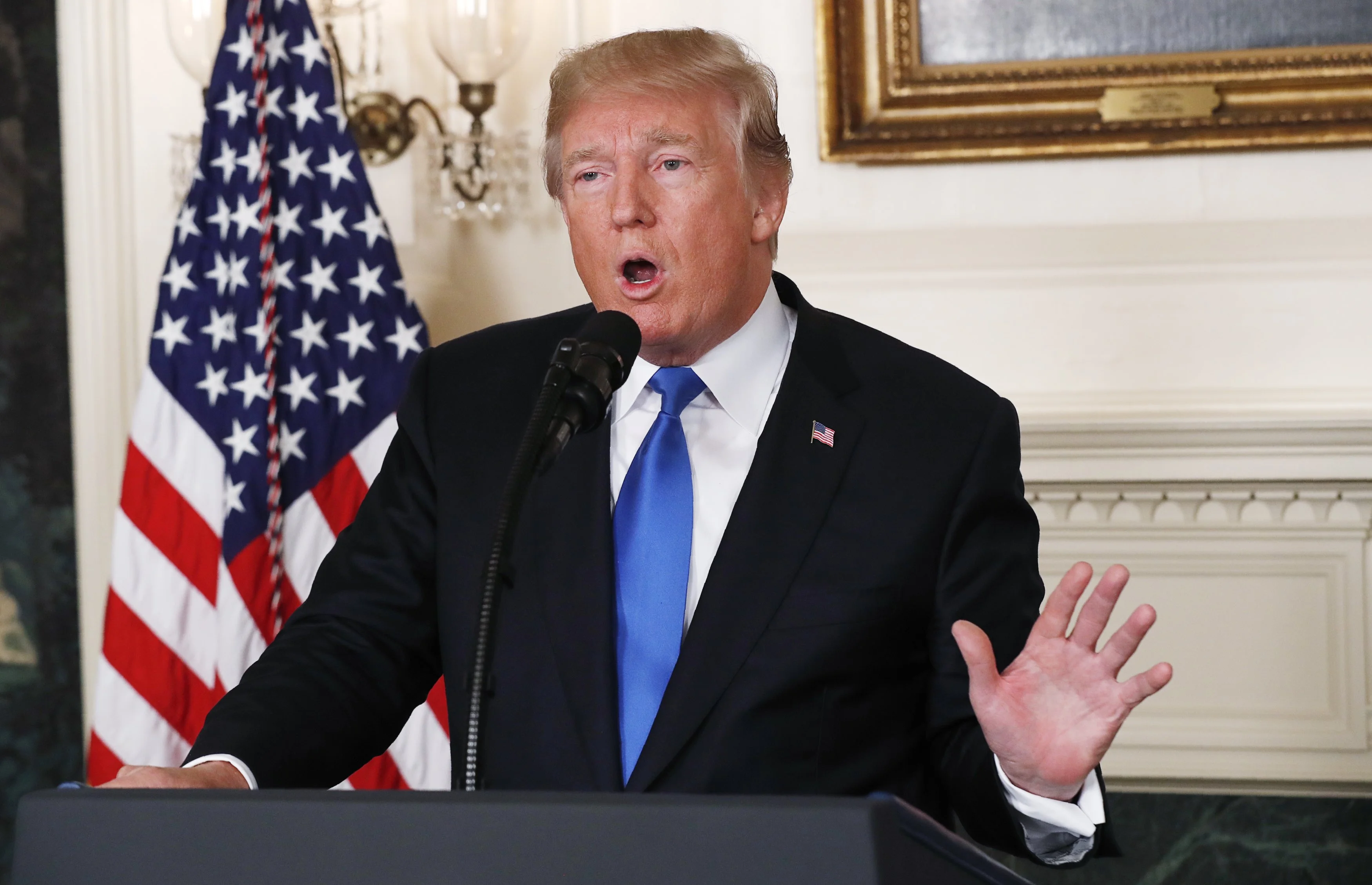 U.S. President Trump speaks about Iran and the Iran nuclear deal at the White House in Washington